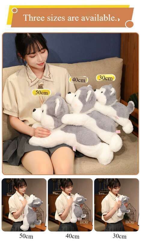 【 1418 People's Collection 】 Soft Cute Dog Plush Toy Husky Sleeping On Bed Pillow Doll Does Not Shed Hair_voghion.com