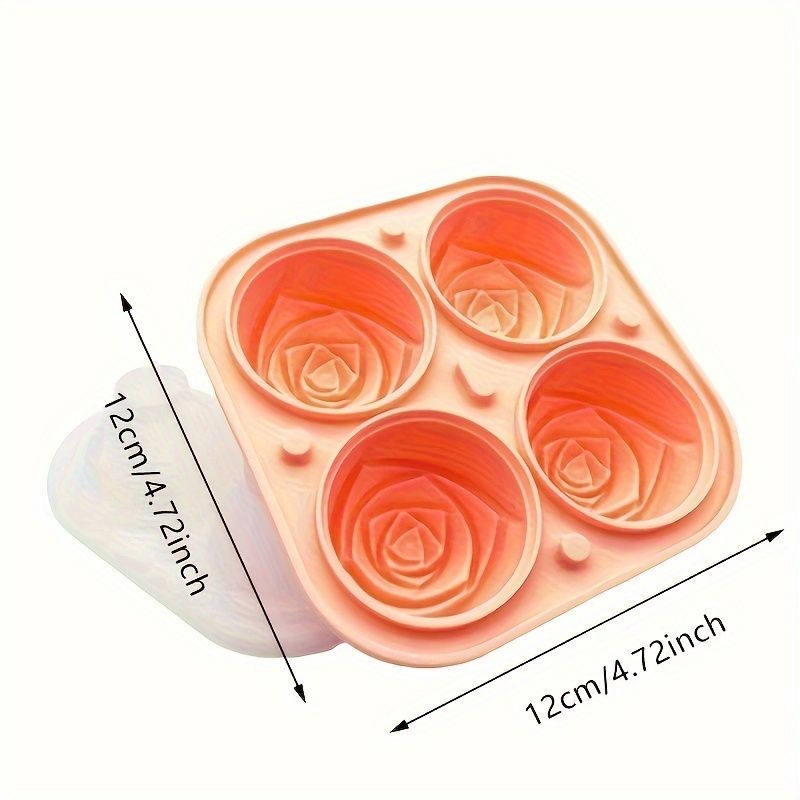 3D rose ice mold 2.5 inches,ice cube tray, can make 4 giant cute flower shape ice cubes, silicone rubber large ice ball maker, cocktail juice whiskey_voghion.com