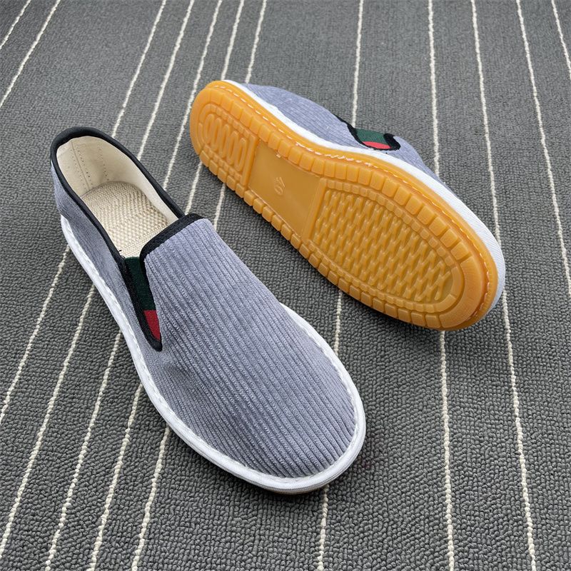 Spring And Summer Pure Color Thick Stripe Corduroy Cloth Men's Slip-on Elastic Band Zen Buddhist Soft Bottom Lightweight_voghion.com