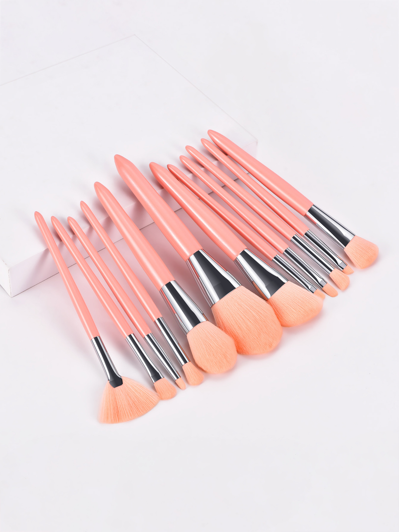 12 pcs Pink Makeup Brush Set High Quality Extra Large Contains Foundation Brush Fan Brush FINDCOLOR_voghion.com