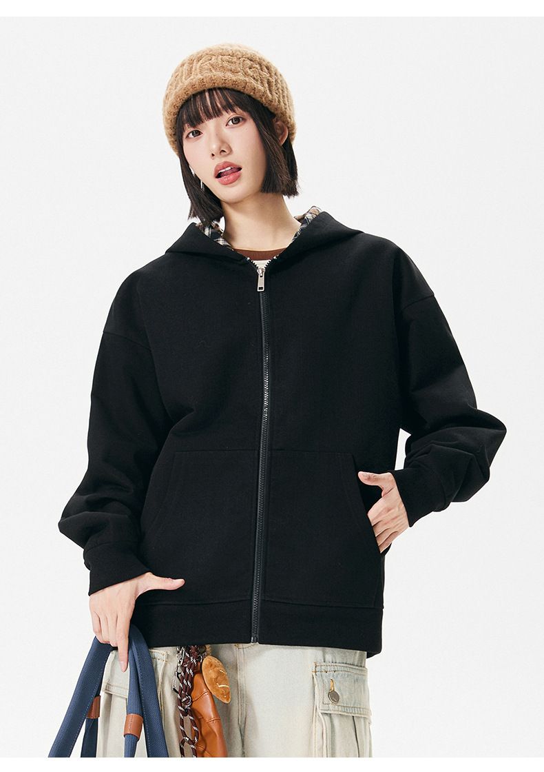 Felpa unisex con cappuccio e cerniera a quadri vintage - Pullover casual oversize per uomo e donna_voghion.com