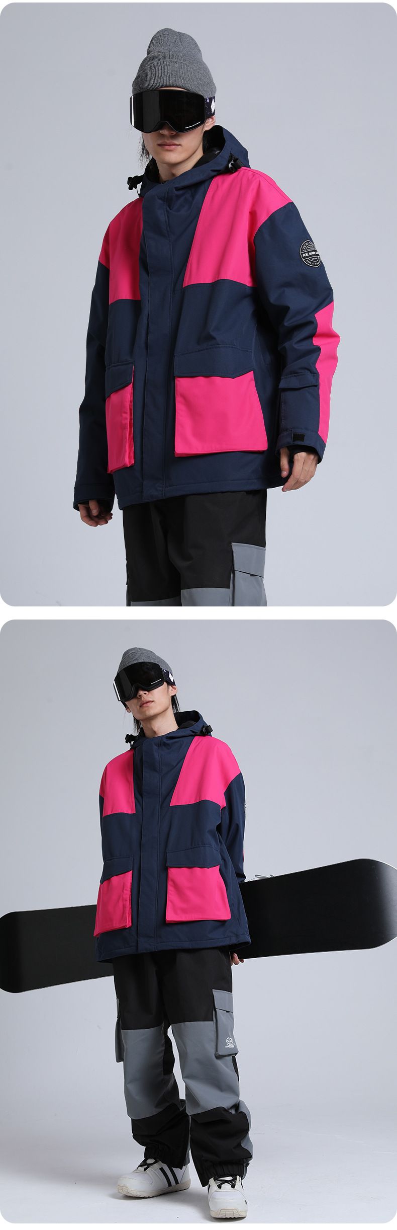 Neuer Skianzug für Herren, Snowboard, winddicht, wasserdicht, Farbspleißen, lockerer Outdoor-Sport, professioneller Schneeanzug_voghion.com