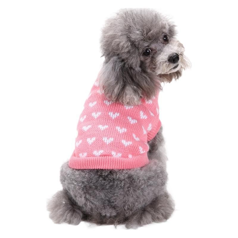 Pull chaud pour chien, motif cœur, rouge et rose, pour l'automne et l'hiver, vêtement pour animaux de compagnie, Noël, Nouvel An_voghion.com