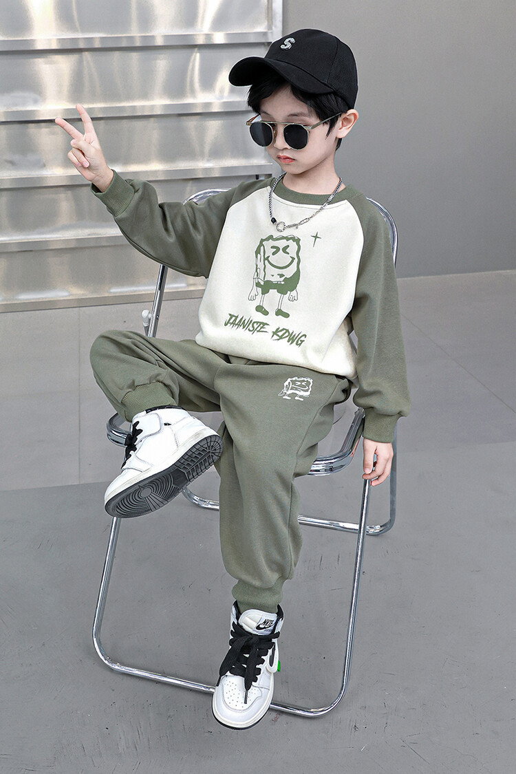 Cartoon Color Block 2023 Spring and Autumn New Children's Sports Sweater Two piece Set for Boys' Fashionable_voghion.com