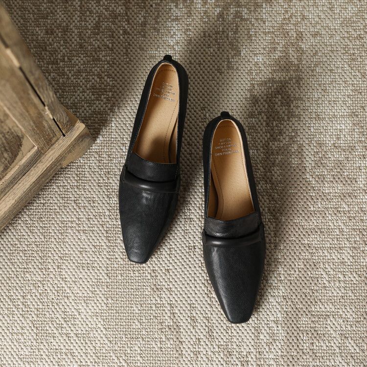 Punta quadrata, tacco sottile, bocca bassa, morbida pelle di pecora, da donna, stile unico 2025, nuovo, temperamento minimalista francese, di alta gamma_voghion.com