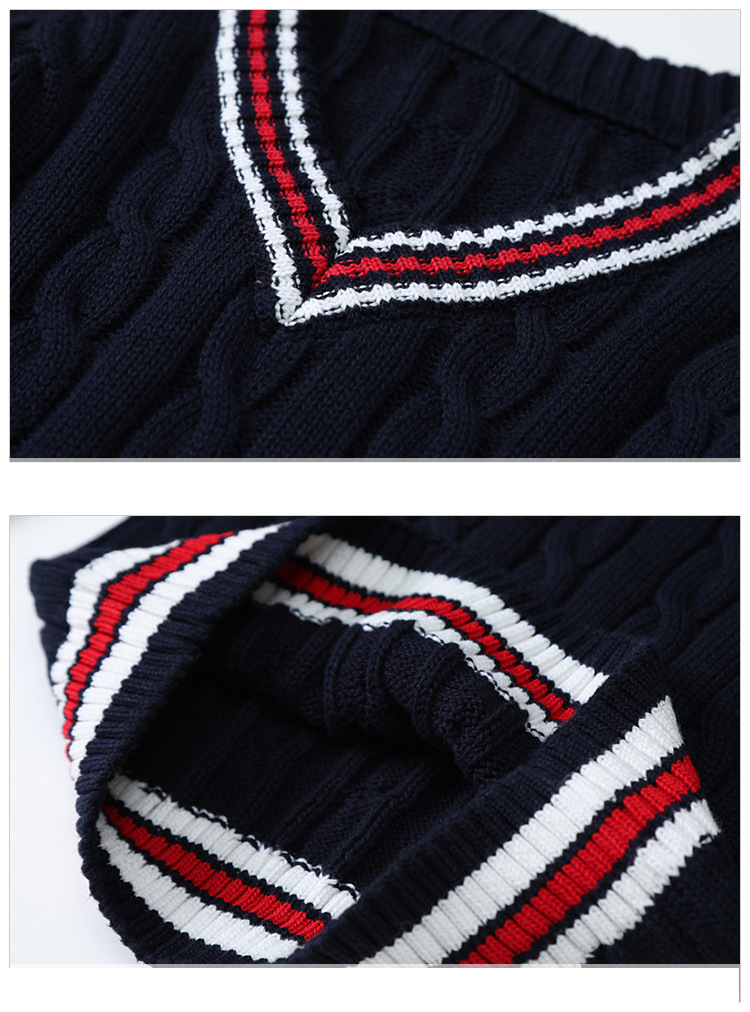 Otoño suéter para niños hilo de algodón ropa de clase Preppy prendas de punto con cuello en V para niños y niñas estudiantes_voghion.com