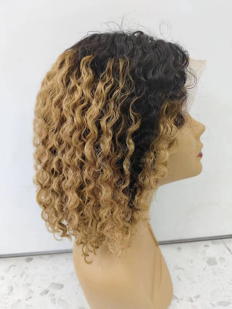 Venta caliente 1b/30 Color marrón 13x4 encaje frontal Bob peluca onda de agua Ombre marrón cabello humano 12 pulgadas Pelucas_voghion.com