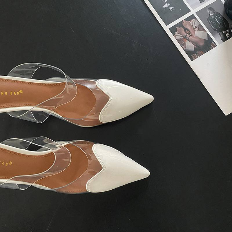 Ladies new pointed shallow mouth love stitching PVC high heel sandals_voghion.com