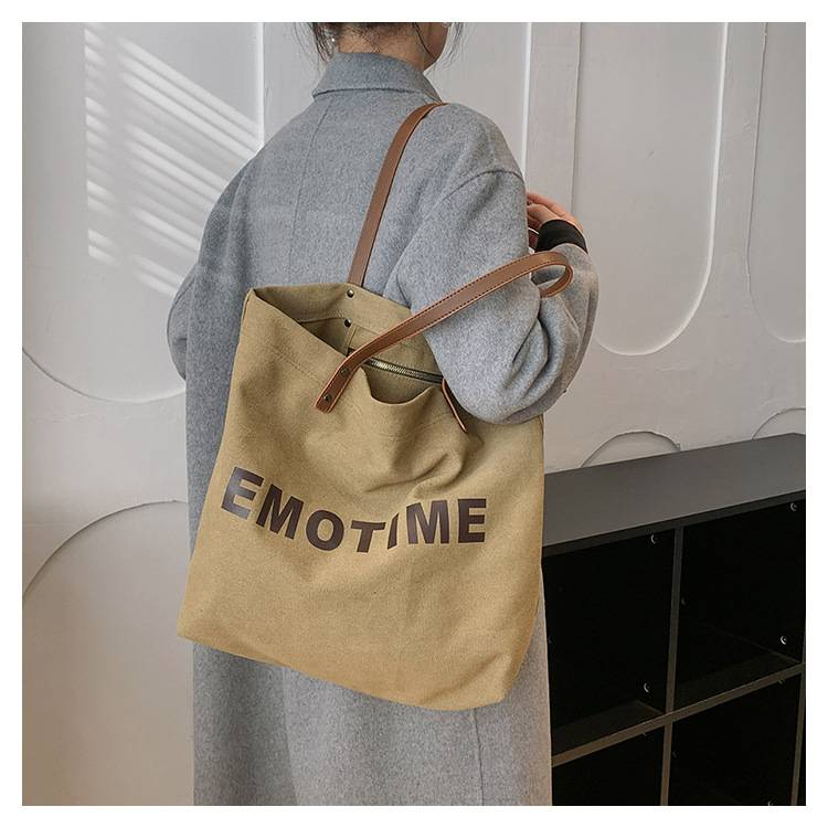 Casual canvas tas met grote capaciteit voor dames, nieuwe stijlvolle en veelzijdige handtas en schoudertas in Koreaanse stijl._voghion.com