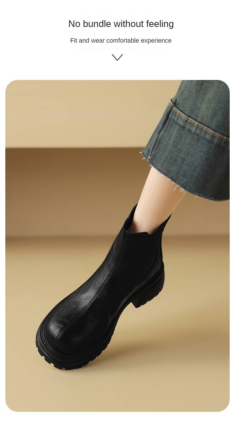 Cameido Women's thick-soled boots, British-style chimney short boots for autumn and winter 2024, women's boots with fleece sleeves._voghion.com