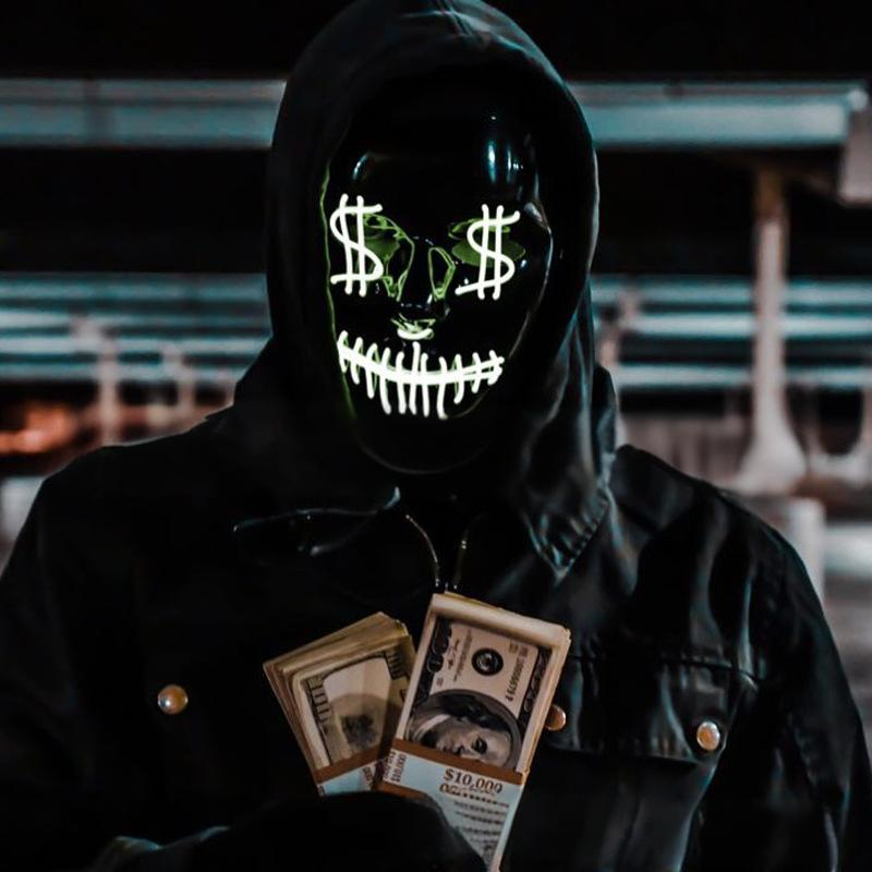 Μάσκα προσώπου με λάμψη LED, φωτιζόμενη από ταινία τρόμου με ρυθμιζόμενο ιμάντα, 3 τρομακτικές λειτουργίες για στοιχειωμένα σπίτια και cosplay για το Halloween_voghion.com