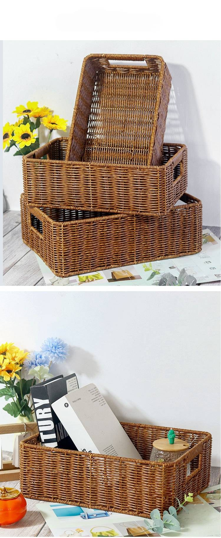 Kosz do przechowywania Premium Woven z metalową ramą - ręcznie robiony organizer do domu, książek i codziennych niezbędnych rzeczy_voghion.com