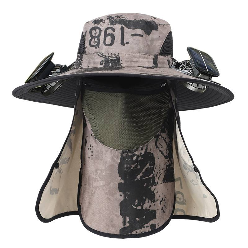 Cappello rinfrescante ad energia solare con protezione staccabile per viso e collo - Ventilatore ricaricabile ad alta potenza per esterni - Protezione solare UPF50+ per uomo_voghion.com