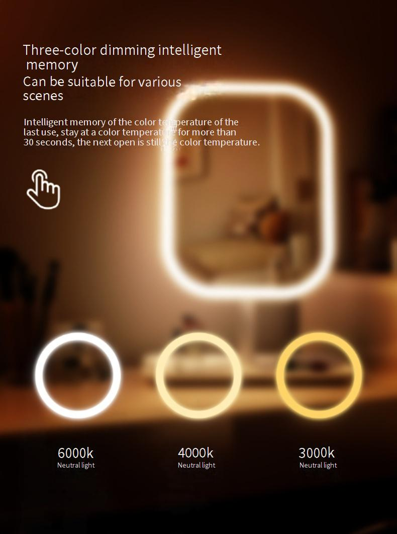 LED-Schminkspiegel mit Beleuchtung – Tragbarer Kosmetikspiegel für Zuhause und das Studentenwohnheim (Touch-Steuerung, 3 Farbmodi, 360°-Drehung, über USB wiederaufladbar)_voghion.com
