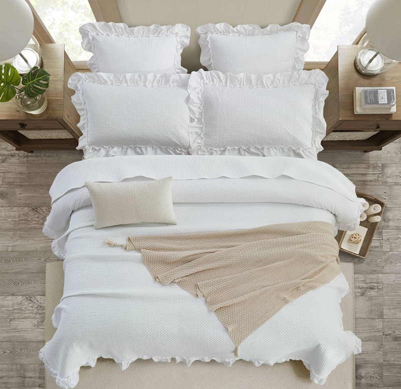 CG33 Washed Cotton Ruffled Bed Cover Set, Suitable For Bedrooms And Living Rooms (1* Bedspread +2* Pillowcase, No Duvet Core Or Pillow Core)_voghion.com
