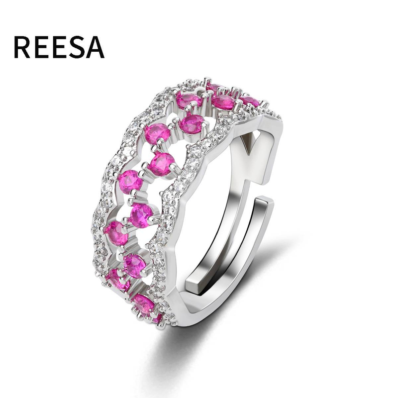 Elegante opengewerkte zirkonia-ring voor dames met dromenvangerontwerp, gegalvaniseerd koperen statementring voor dagelijks gebruik_voghion.com