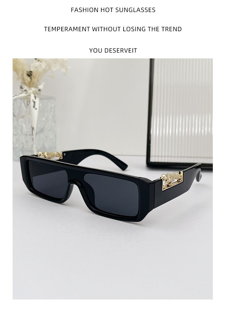 VOOTHOST Occhiali da sole alla moda da uomo e da donna con montatura quadrata, in metallo, con decorazione a testa di leopardo, monoblocco, montatura piccola, Y2K, UV400, F0287_voghion.com