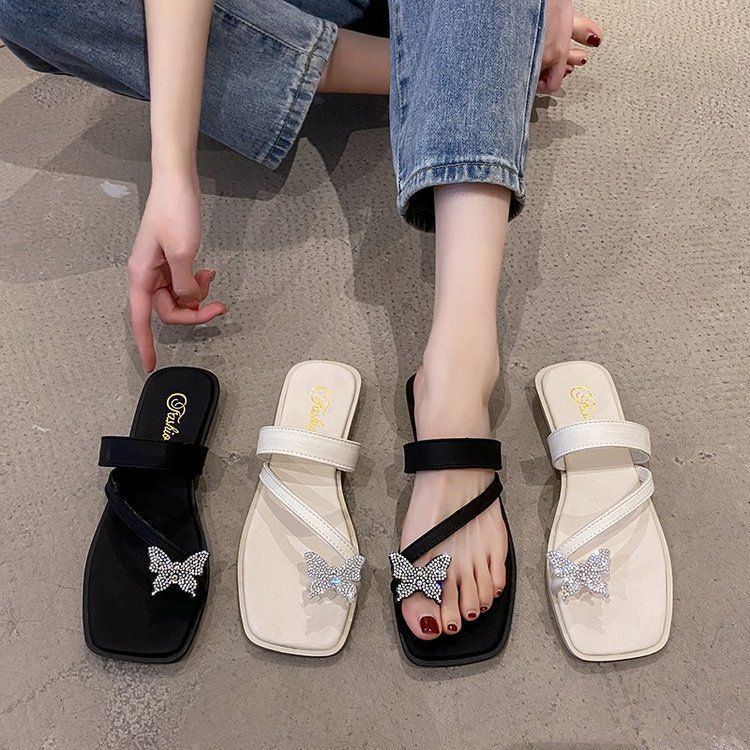 Sandales à nœud en diamant pour femmes, nouvelles chaussures de plage plates à bout ouvert style féerique pour l'été 2025_voghion.com
