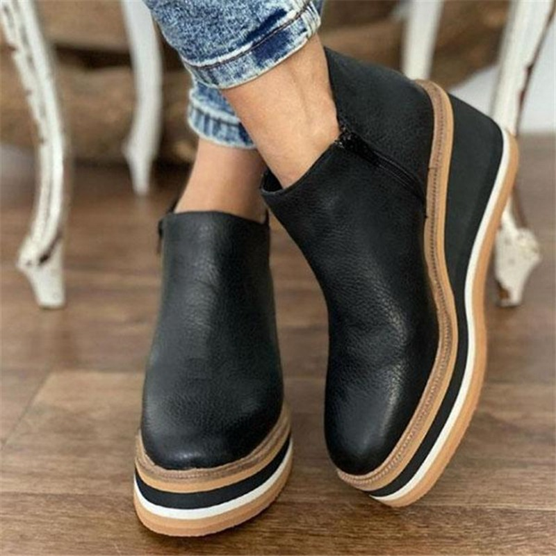 Kadınlar İçin Yan Fermuarlı Büyük Beden Slip-On Botlar - Günlük Giyim İçin Rahat, Alçak Topuklu Bilek Botları_voghion.com
