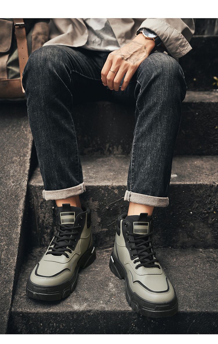 High Top Martin Efterår 2024 Nye Arbejdssko Herrer Koreansk Version Alsidig Britisk Stil Tykke Såler Korte Støvler_voghion.com