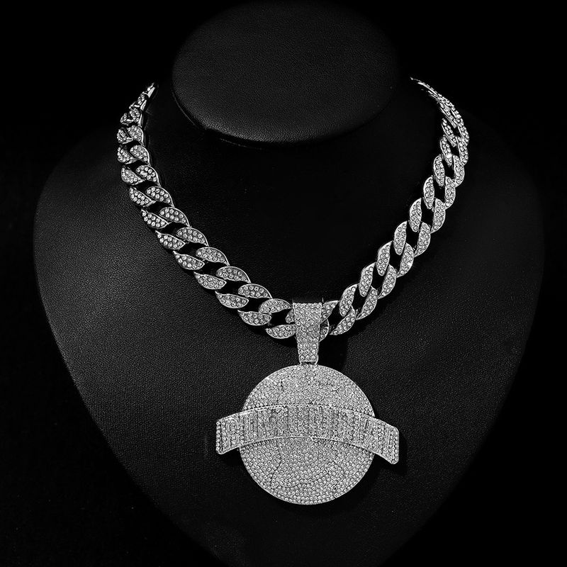 Collier pour homme avec pendentif rond en alliage de diamants de style hip-hop cubain_voghion.com