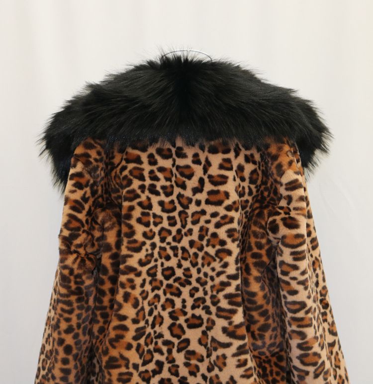 Women's Clothing Leopard Fur Coat Long Mink Coat Fox Fur Large Fur Collar Winter Warm Windbreaker Loose Large Size_voghion.com
