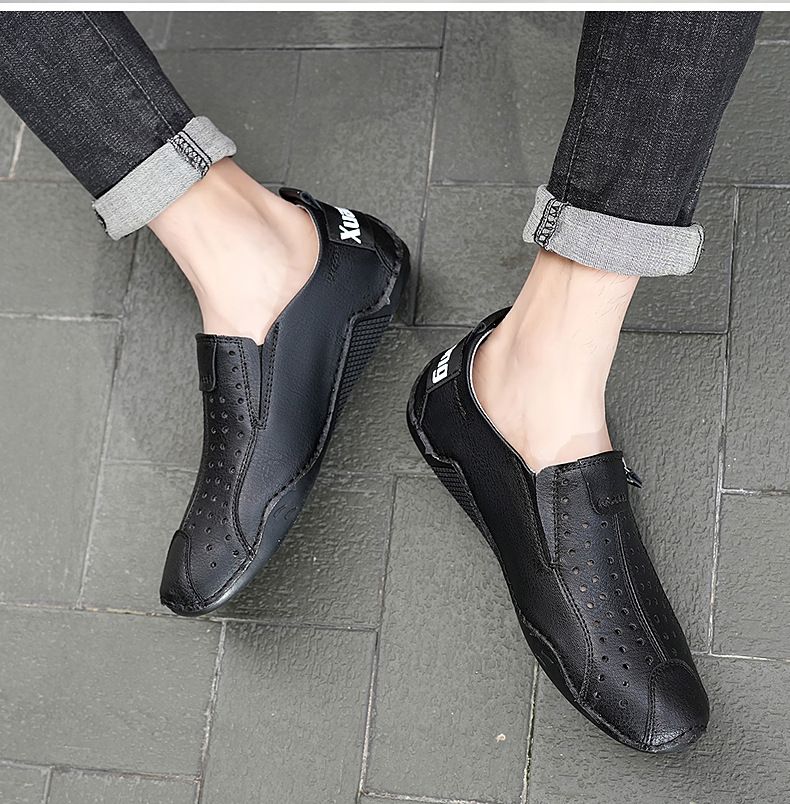 Spring and summer 2024 new oversized perforated breathable casual bean shoes, zipper men's shoes_voghion.com