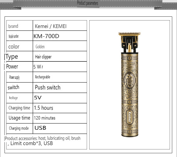 Kemei Kemei hårklipper KM-700D retro preget hulhode hårklipper gravering hårklipper_voghion.com