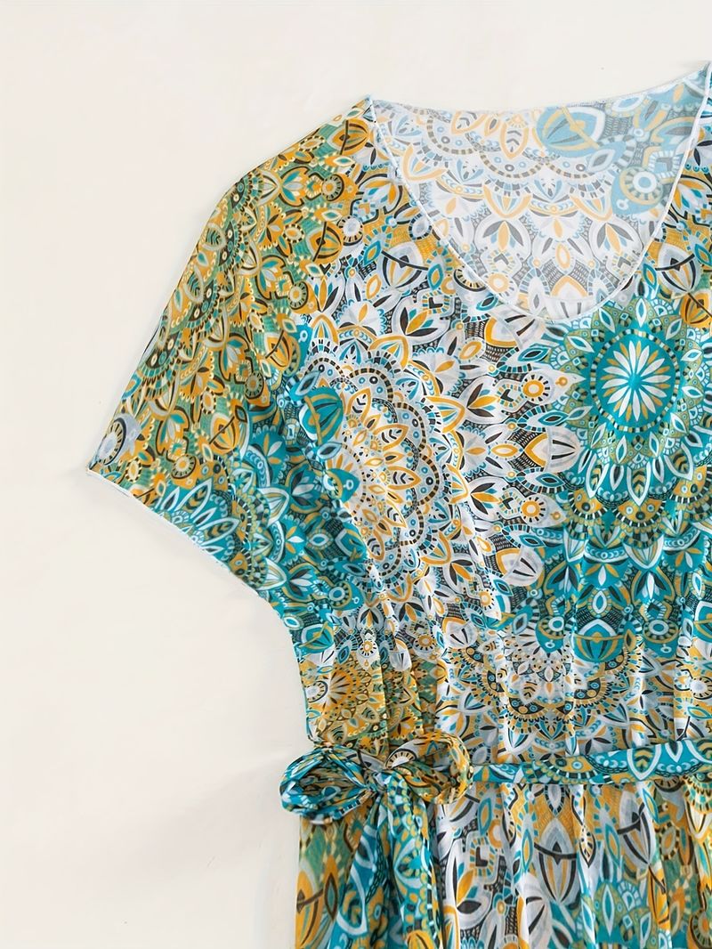 Robe de plage imprimée cintrée à la taille, vêtements d'extérieur pour les vacances, protection solaire, bikini, maillot de bain, Q166, 2025_voghion.com