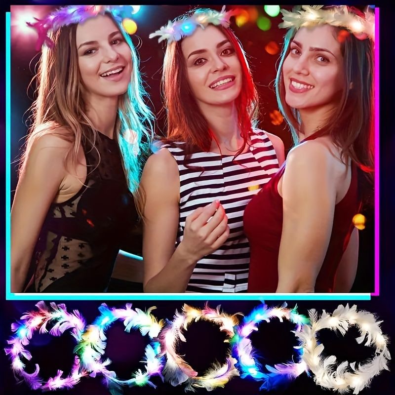 Lot de 10 couronnes de plumes à LED, bandeau lumineux, idéal pour les fêtes et les festivals_voghion.com
