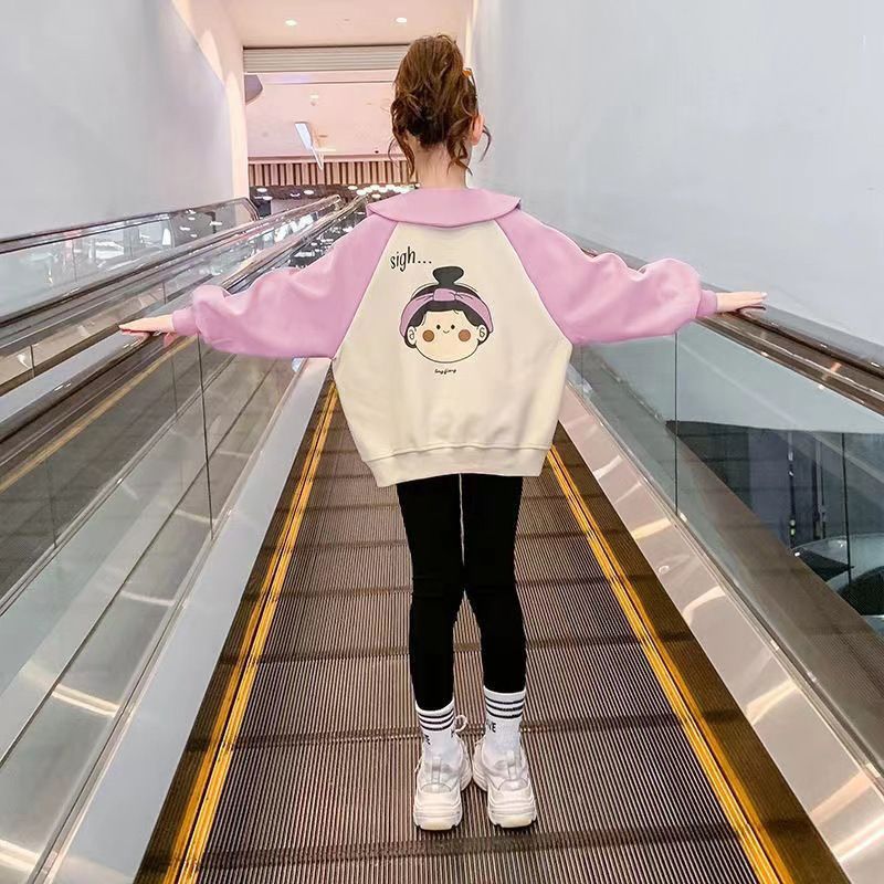 Felpa con cappuccio per bambine primavera 2024 nuovo stile, abbigliamento alla moda e di tendenza per bambini. Autunno famoso su Internet per bambine_voghion.com