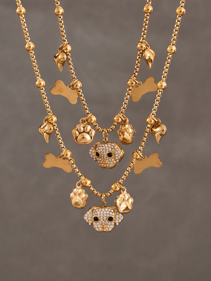 Collana con ciondolo a forma di cane in acciaio inossidabile con diamanti, bracciale e piccolo set di gioielli speciali per donne_voghion.com