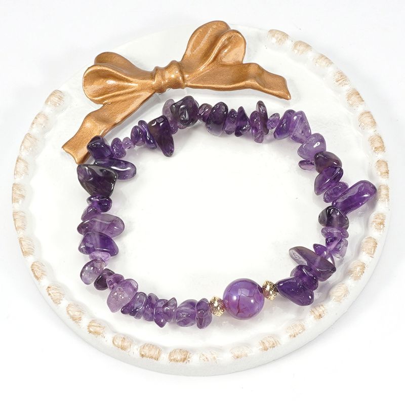 Braccialetto in pietra naturale con perline rotonde in cristallo viola da 8 cm, con etichetta a farfalla, set di personalità semplice_voghion.com