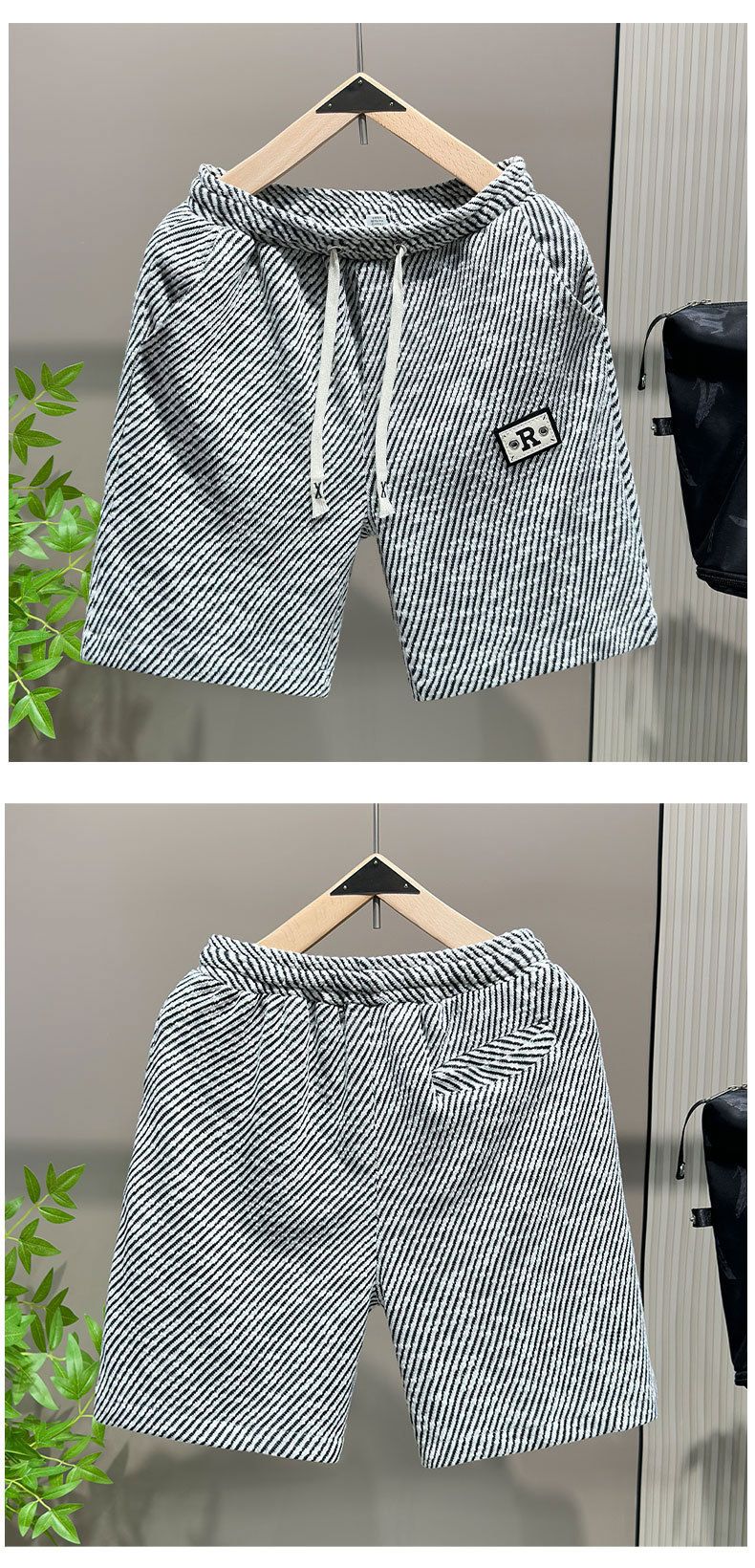 Ropa para hombre Pantalones cortos de alta gama, pantalones cortos casuales de moda elásticos de verano para hombre, pantalones grandes deportivos a rayas, pantalones de playa_voghion.com