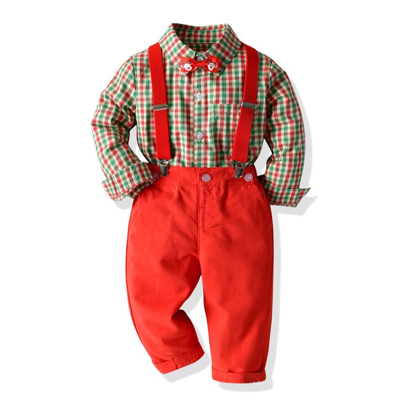 Abito da festa per bambini primaverili e autunnali, per Natale, per bambini, camicia a quadri, papillon, bretelle_voghion.com