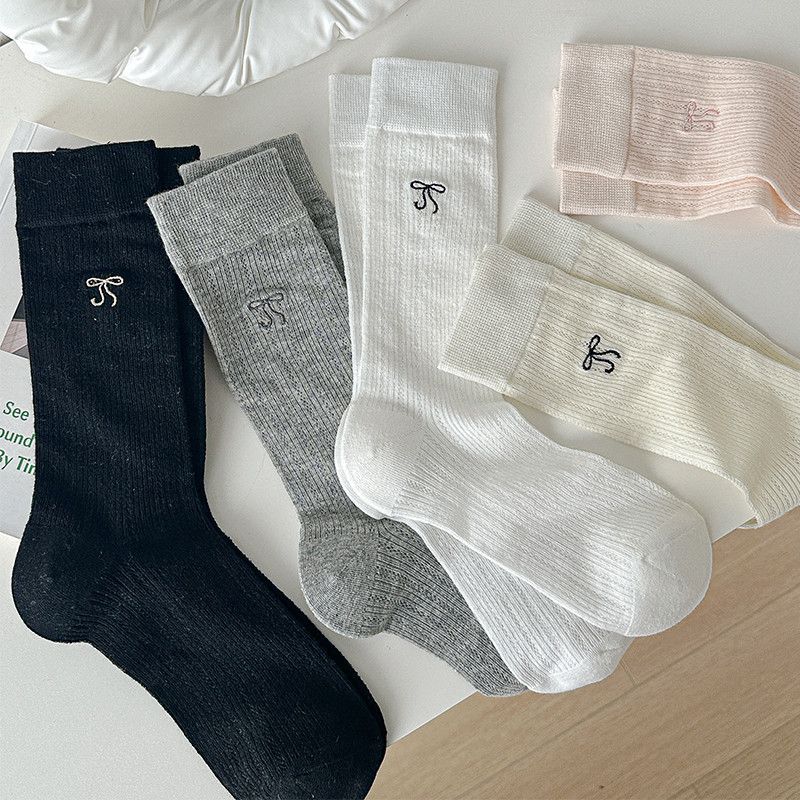 Ballet Women Spring Summer Thin Long Tube Bowknot Miu Style Slouch Socks Cotton Breathable Mesh For Girls_voghion.com