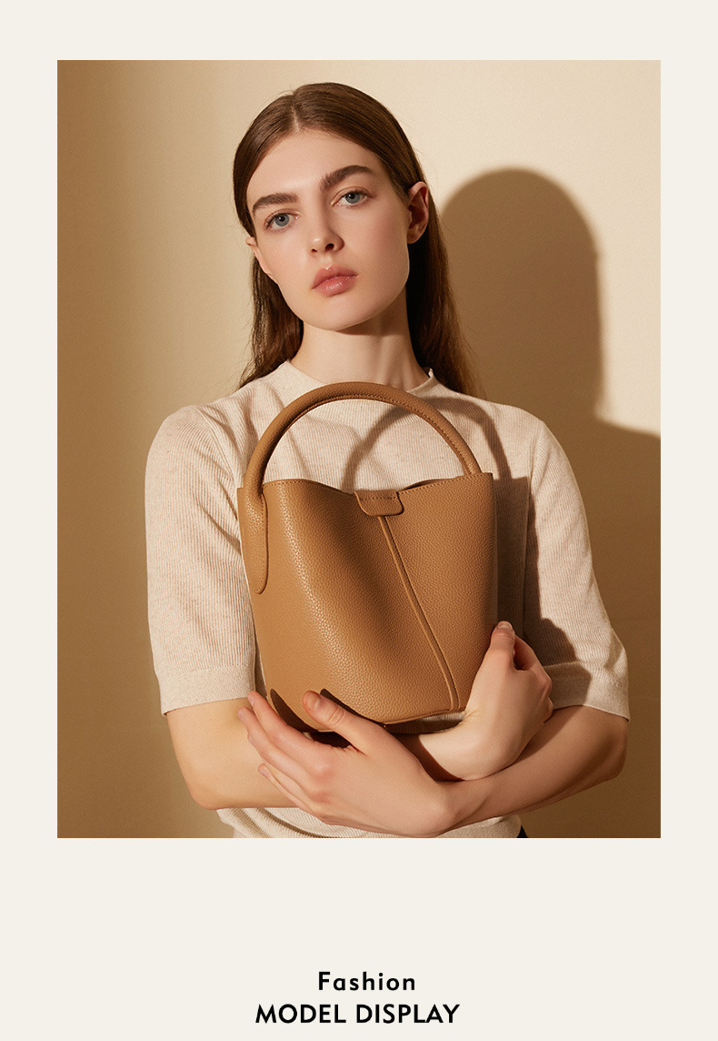 First Layer Cowhide Bag Women's Bag Messenger Bag Niche Summer High Grade Leather Handbag Bucket_voghion.com