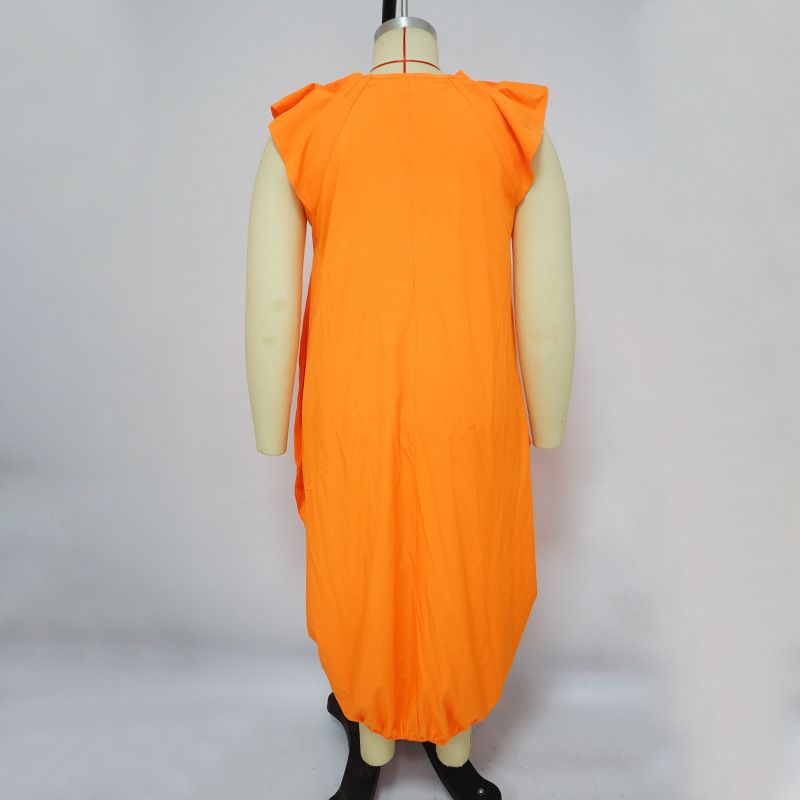 Kadın Giyim Moda Büyük Beden Kadın Düz Renk Çift Cepli Bol Elbise_voghion.com