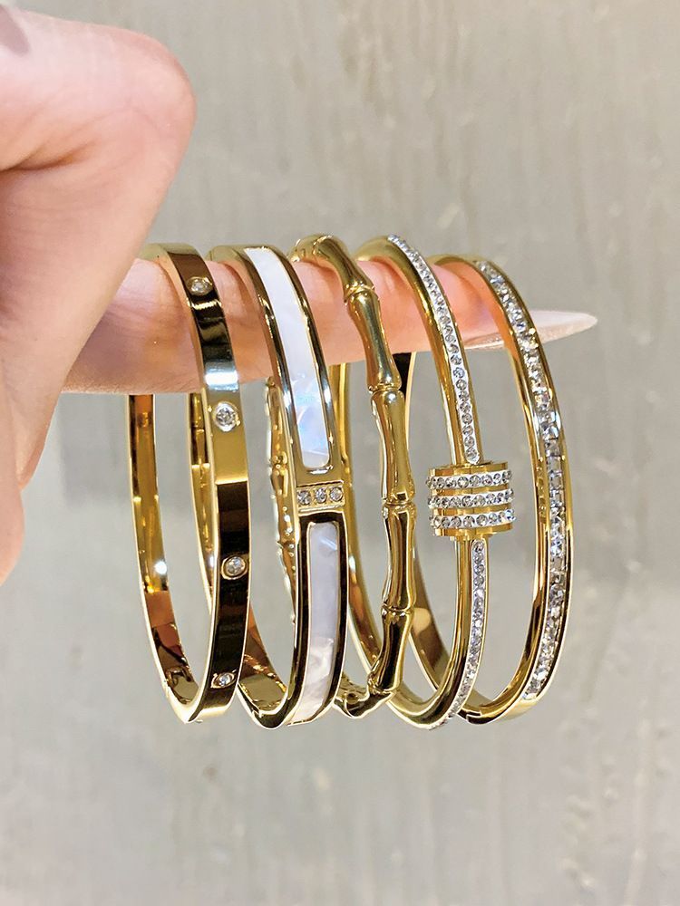 【2938 People's Collection】 Hoogwaardig titanium staal, volledige diamant, veelzijdige modearmband, lichte luxe voor kinderen,_voghion.com