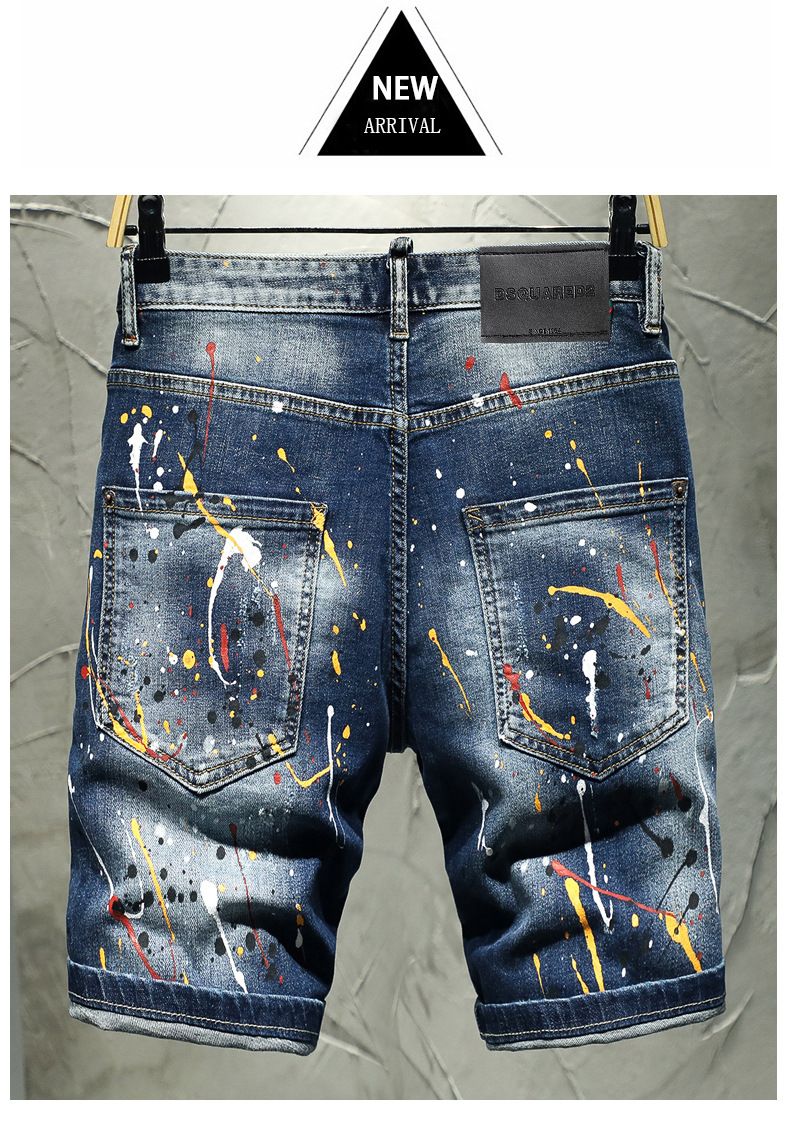 2025 Style Handmade Distressed Jeans Herren Einzigartige Shorts High-End D2 Painted Mittellange Hose_voghion.com