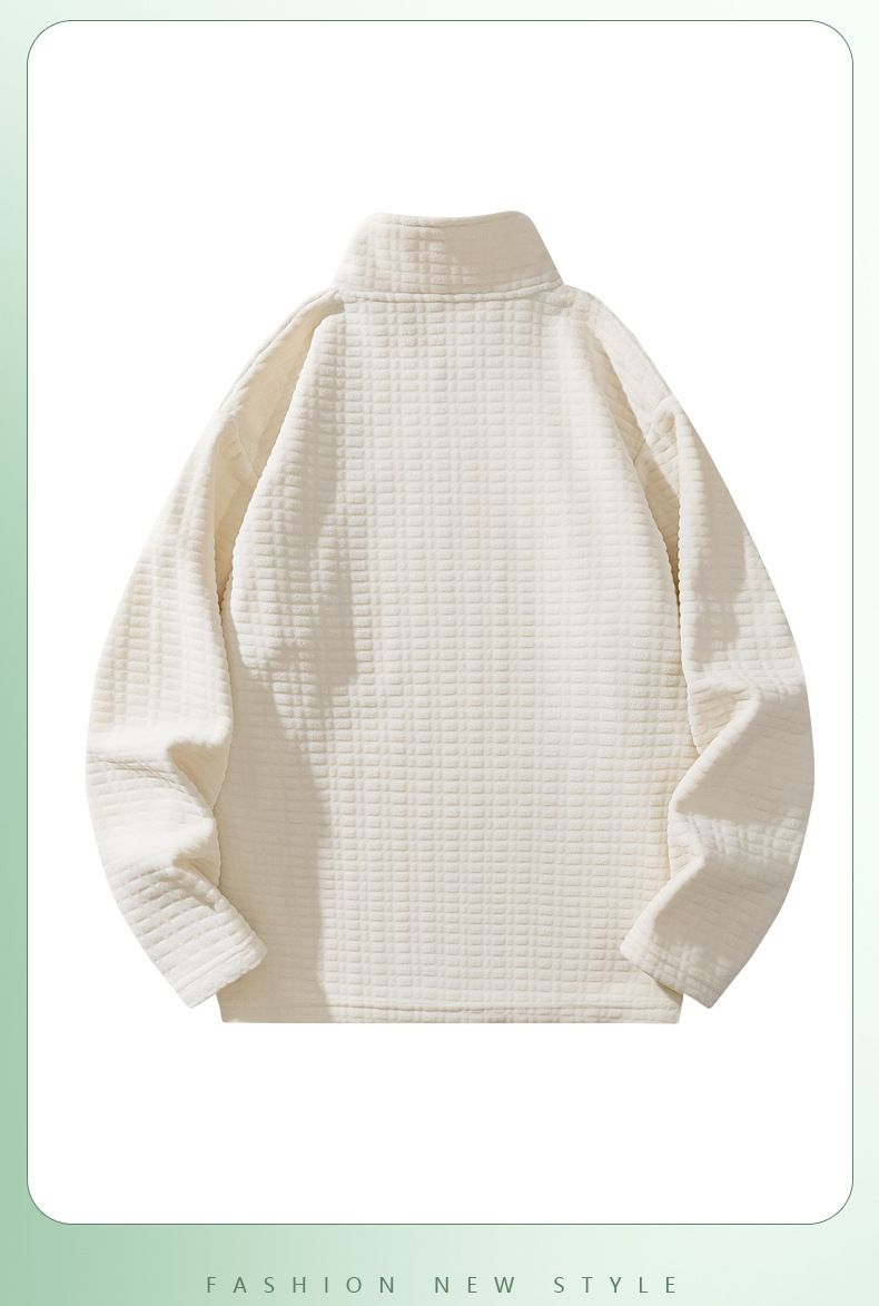 Men’s Retro Half-Zip Sweatshirt – Vintage-Inspired Jacquard Crewneck With Stand Collar (Black/Beige/Grey/Dark Green)_voghion.com