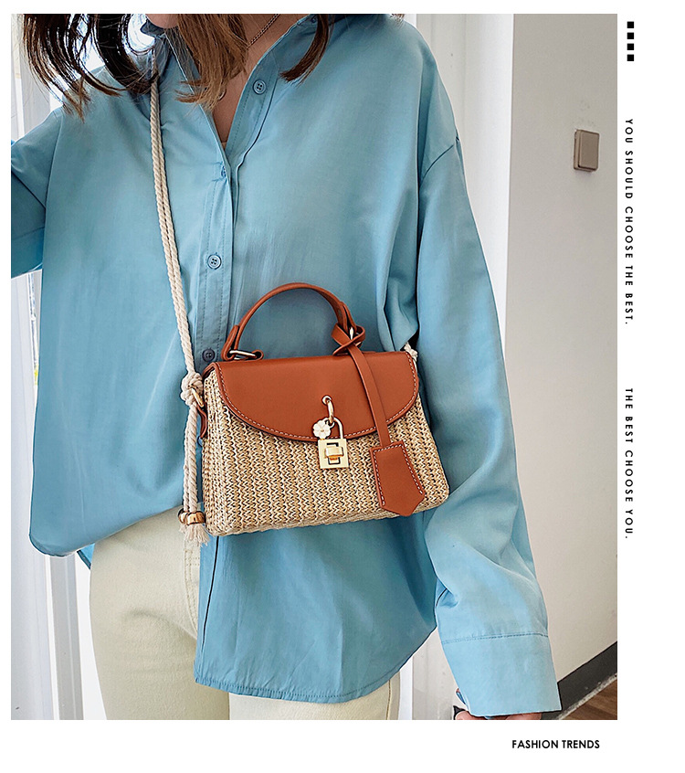 New Women's Bag Korean Fashion Lock Straw Bag Casual Handheld Small Square Bag Woman_voghion.com