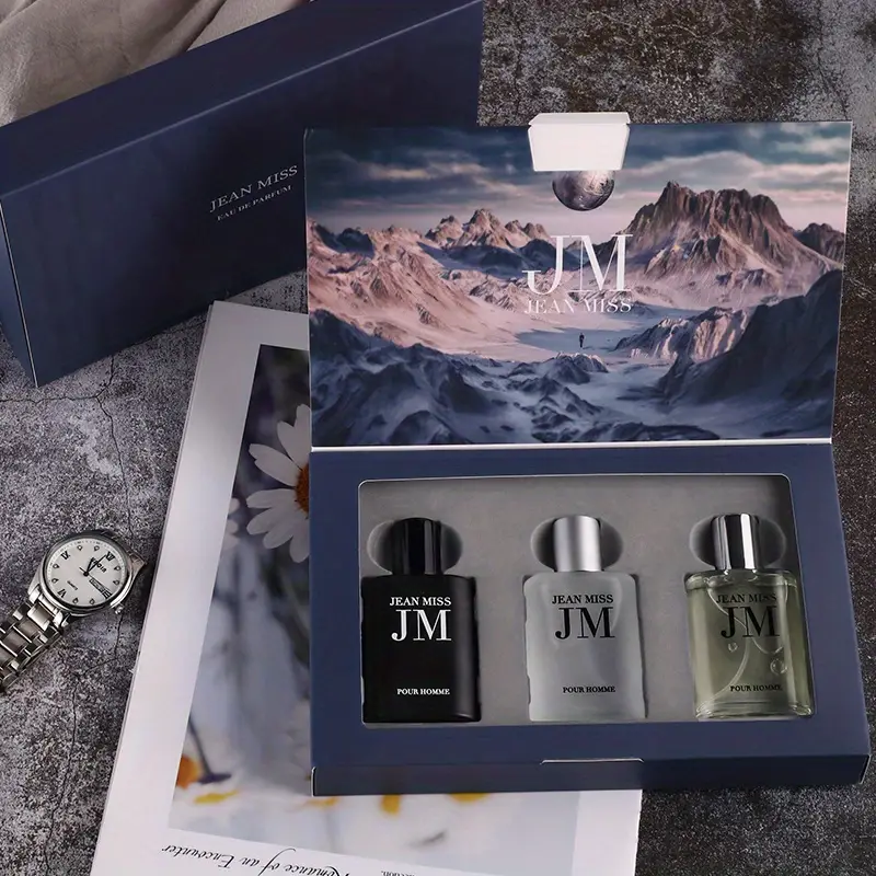 Conjunto de perfume masculino para presente, notas florais amadeiradas, fragrância refrescante e duradoura, eau de perfume para namoro e dia a dia, um presente perfeito para ele_voghion.com