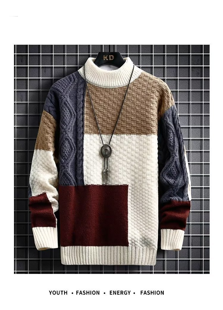 new sweater men's thickened stitching Korean style trendy sweater bottoming sweater men_voghion.com