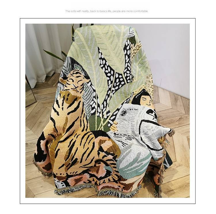 Modern Ethnic Style Sofa Throw Blanket - Woven Jacquard, Full Coverage, Soft & Stylish_voghion.com