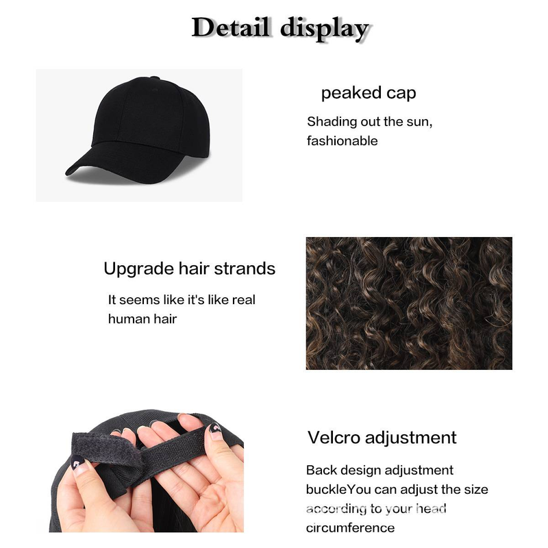 18 Zoll Hutperücke, Hut mit befestigten Haaren für Frauen, schwarze Baseballkappe mit Haarverlängerungen, lange gewellte Baseballkappenperücke, verstellbare Hüte für den Alltag_voghion.com