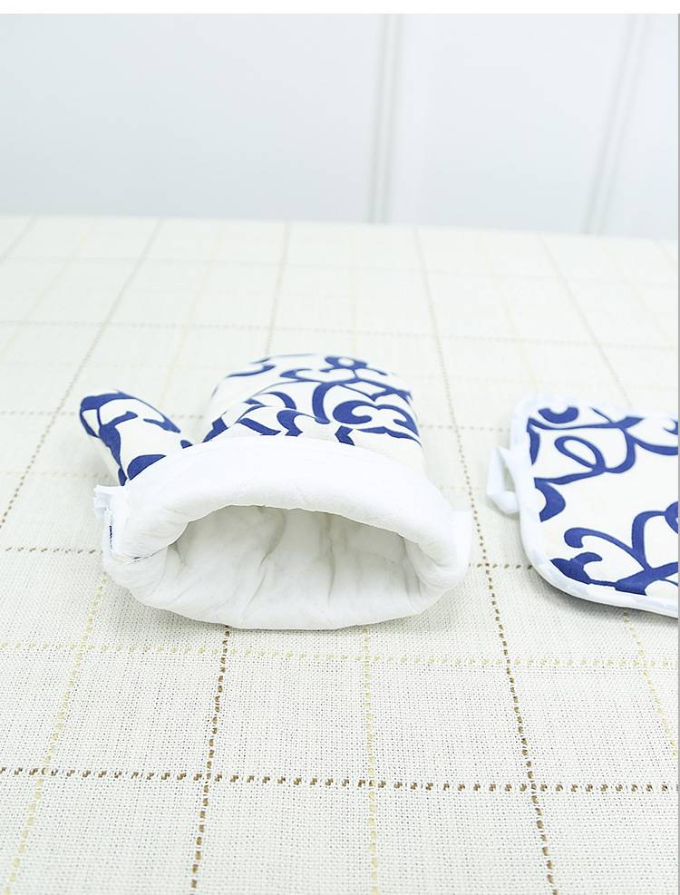 Bohemian Style Microwave Oven Mitts & Hot Pad Set – Heat-Resistant Cotton Linen Gloves With Geometric Design, 26cm Length_voghion.com