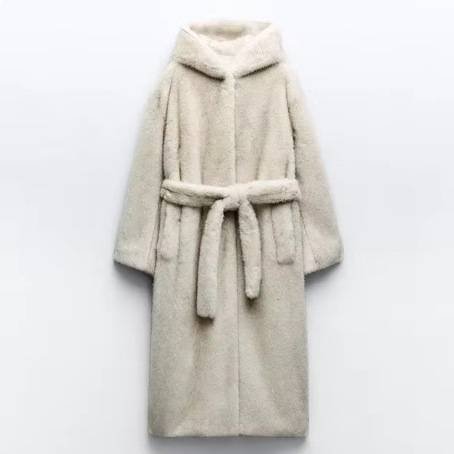 "Luxury Faux Alpaca Wool Long Coat – Winter Hooded Trench Coat With Detachable Faux Fur Trim (XS-XL)"_voghion.com