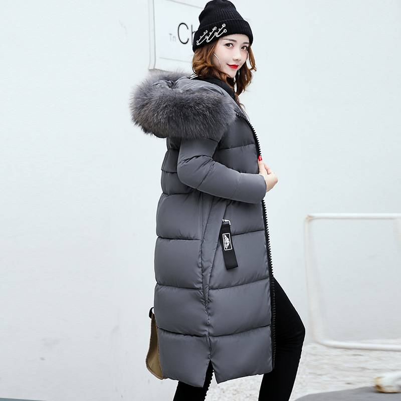 Giacca lunga in cotone con cappuccio e collo in pelliccia per donna, autunno e inverno, giacca in cotone per donna giovane_voghion.com
