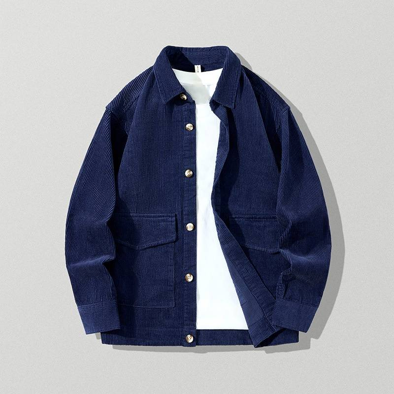 "Herren-Cordhemdjacke – 100 % Baumwolle, übergroß, lässig, zum Knöpfen, mit Brusttaschen (Weiß/Marineblau/Kamel, M-XXXL)"_voghion.com